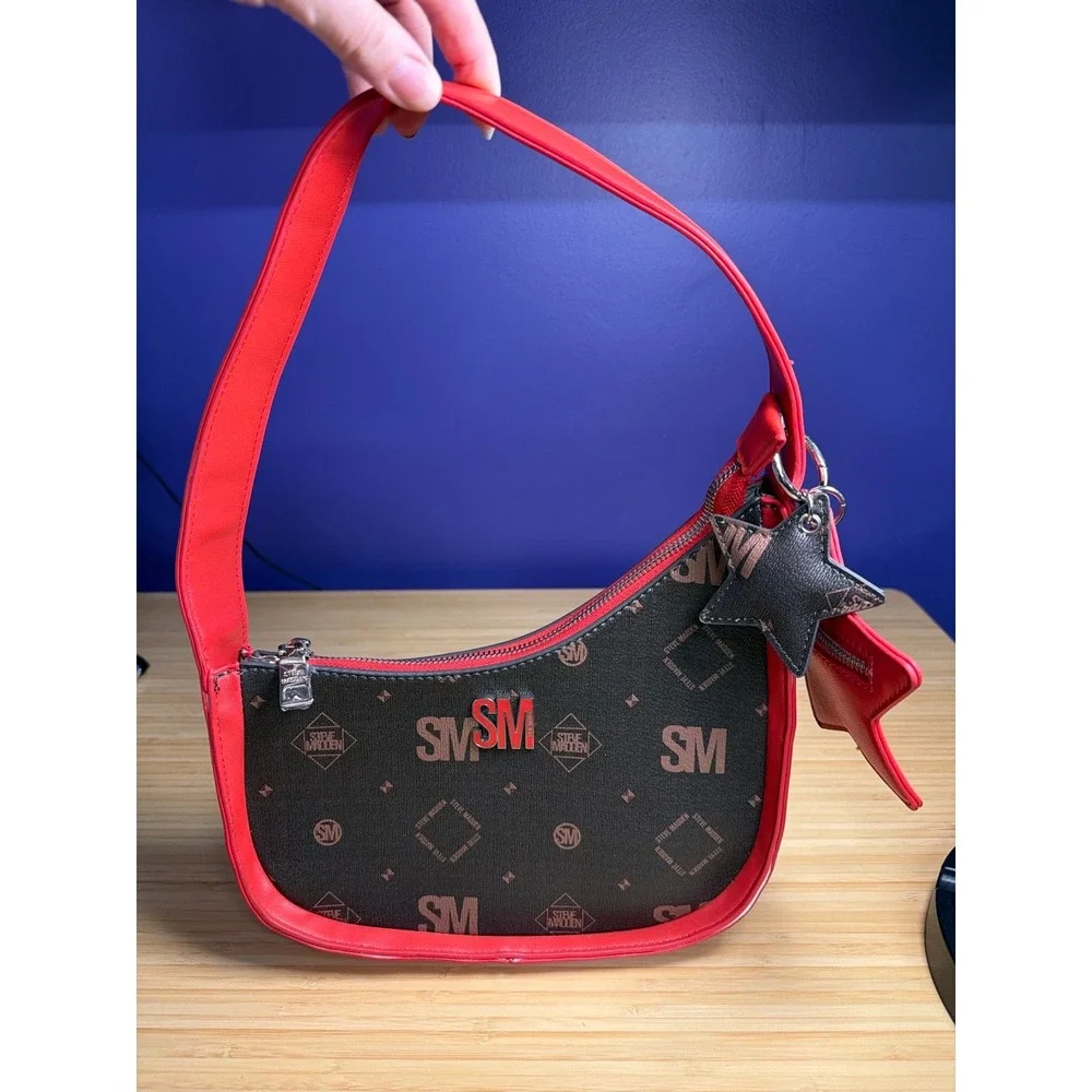Steve Madden SM Monogram Shoulder Bag Red Trim Star Pouch‎ Y2K